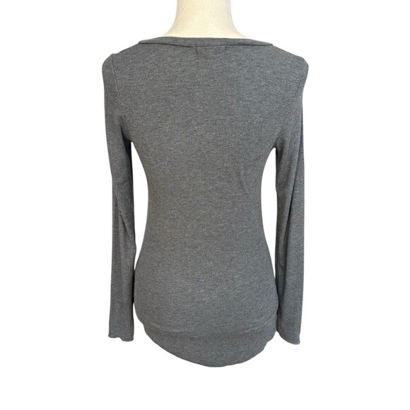 Revolve LNA Long Sleeve Ribbed Top Women's Size XS V-Neck Dark Gray Fitted Soft - Picture 4 of 12